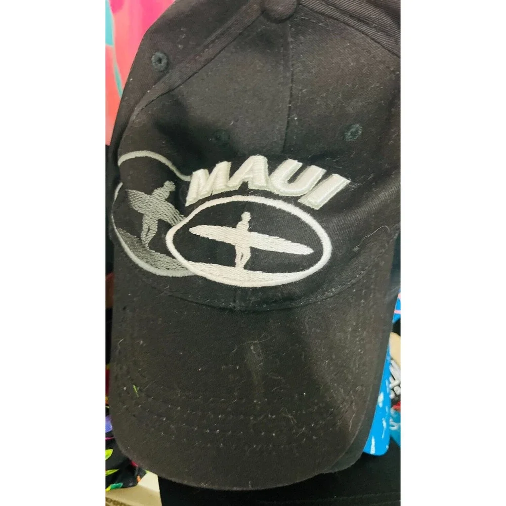 Maui Hawaiian Headwear Adjustable Hat Cap Hawaii Cap Beach Travel Surfing  Black